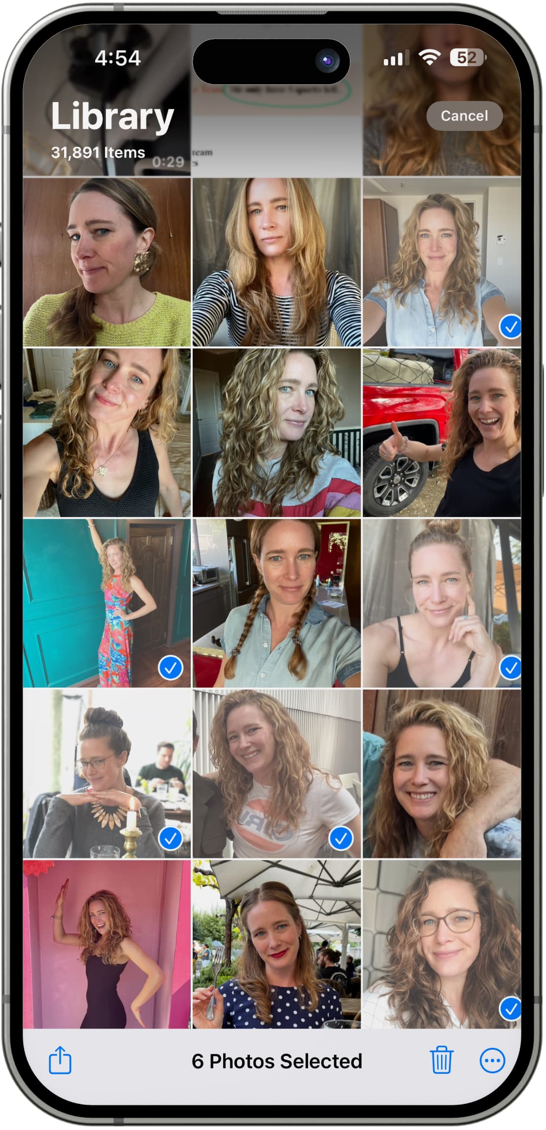 iPhone showing a library of photos to choose from